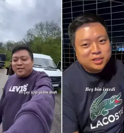 <p>Aram Solkim, "Karavanla giderken Alaçam köyünde durduk. Ağabeyler sağ olsun, 'Bir çay içip gidin' dedi. Kore'de böyle bir şey olmadığı için şok yaşadık. Sağ olsunlar yemek yedik, karnımızı doyurduk. Oradan gitmeden önce birisi beni kenara çekti. 'Karnınızı doyurdunuz, karşılığında 5 bin lira ödemeniz lazım' dedi. Biz de olmaz deyip 3 bin lira verdik. Koreli misafirlerimiz bunu bilmiyor, zaten öğrenmesinler" ifadelerini kullandı.</p>