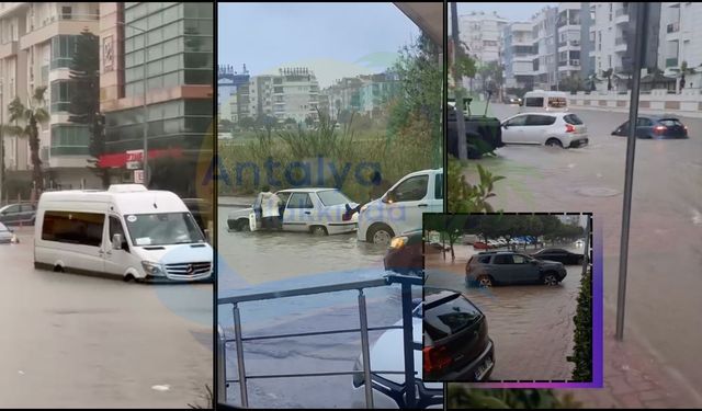 Antalya'da Konyaaltı'nın o mahallesi kabusu yaşadı! Servis aracı suyun ortasında mahsur kaldı