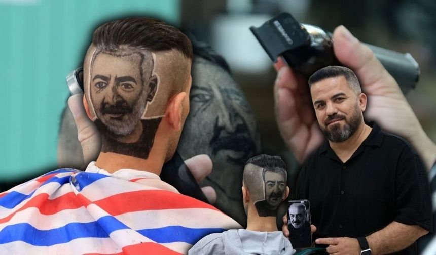 Antalya'da saçı tuval yaptı, dizi karakterinin portresini müşterisinin kafasına işledi